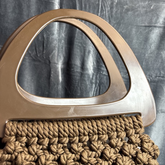 Vintage‎ Macrame Woven Purse Brown Oversized Handles 60s 70s Retro Hippie Boho - Picture 3 of 16